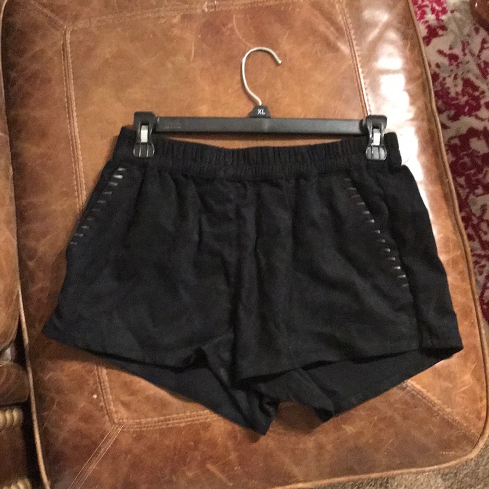 Faux Suede Shorts with leather stitch detail